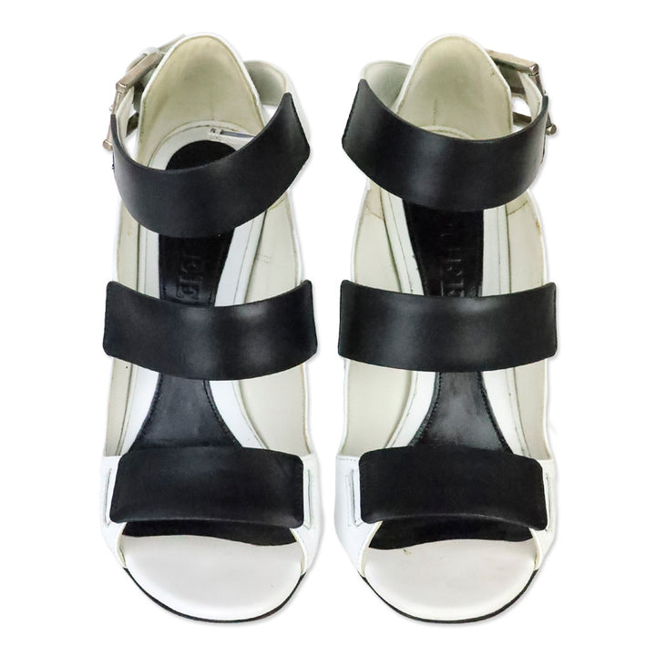 Alexander McQueen Black/Ivory Calf Leather 3-Strap Sandal