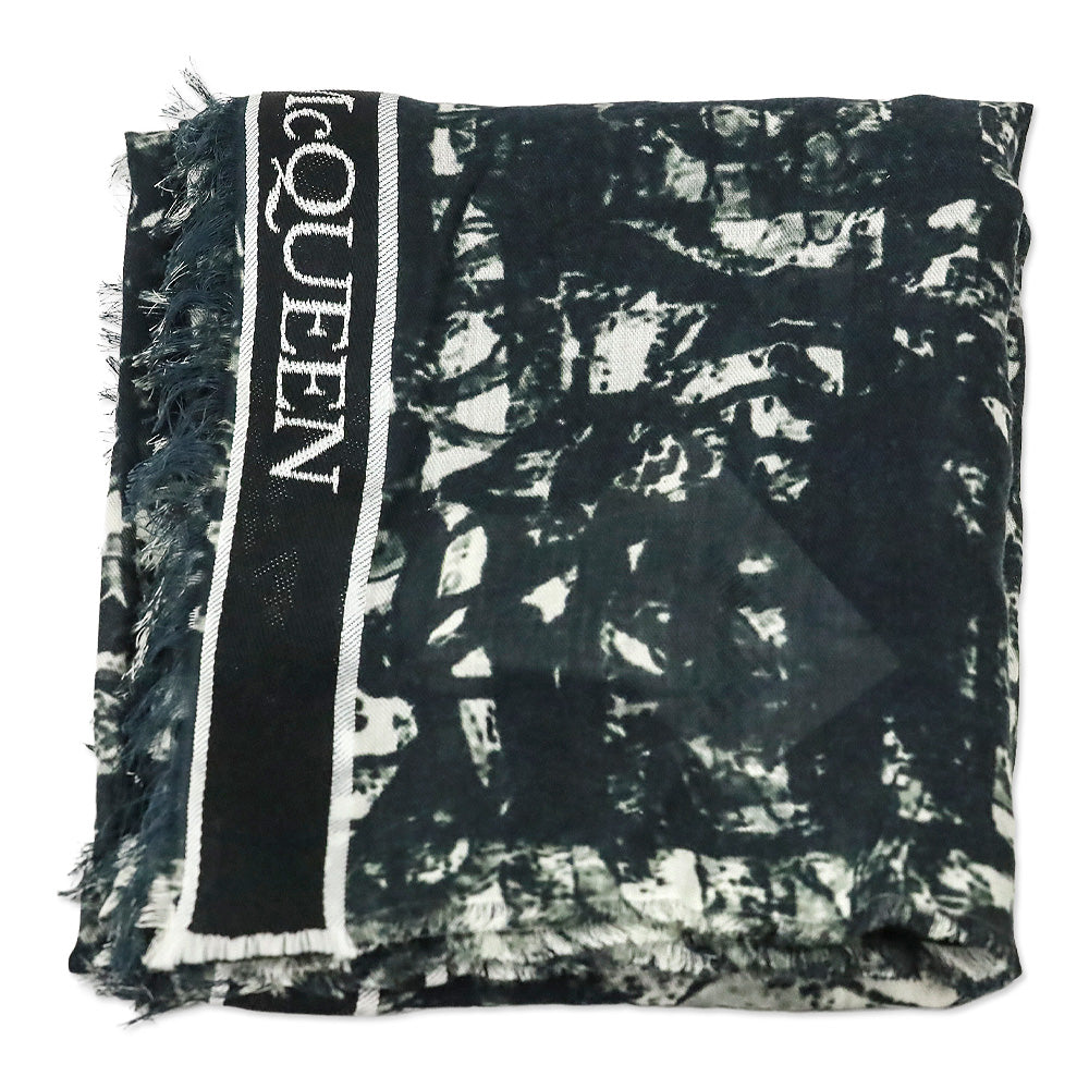 Alexander McQueen Black/Ivory Selvedge Ribbon Logo Print Stole Scarf