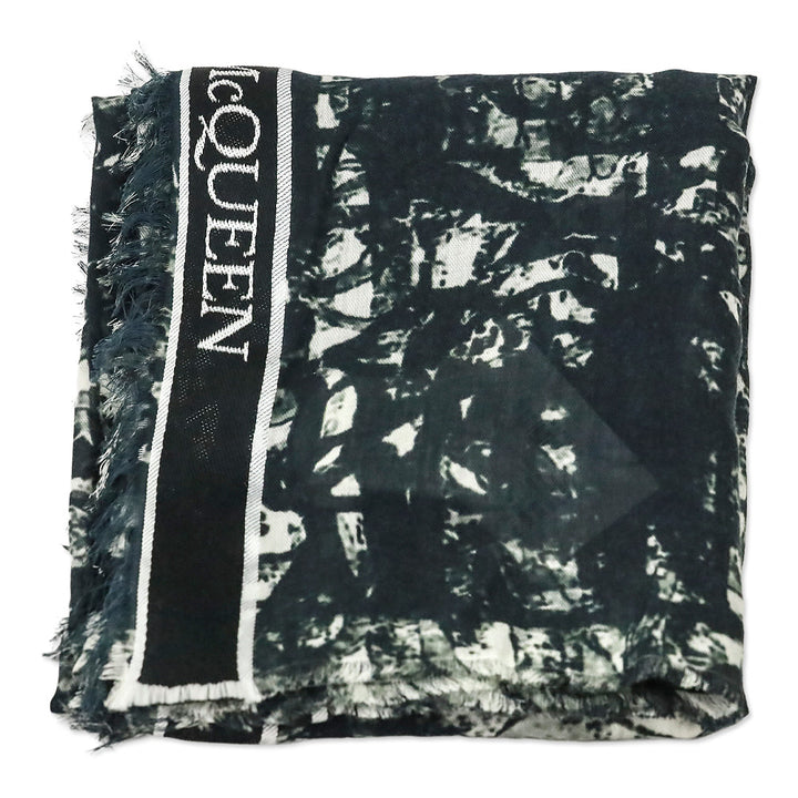 Alexander McQueen Black/Ivory Selvedge Ribbon Logo Print Stole Scarf