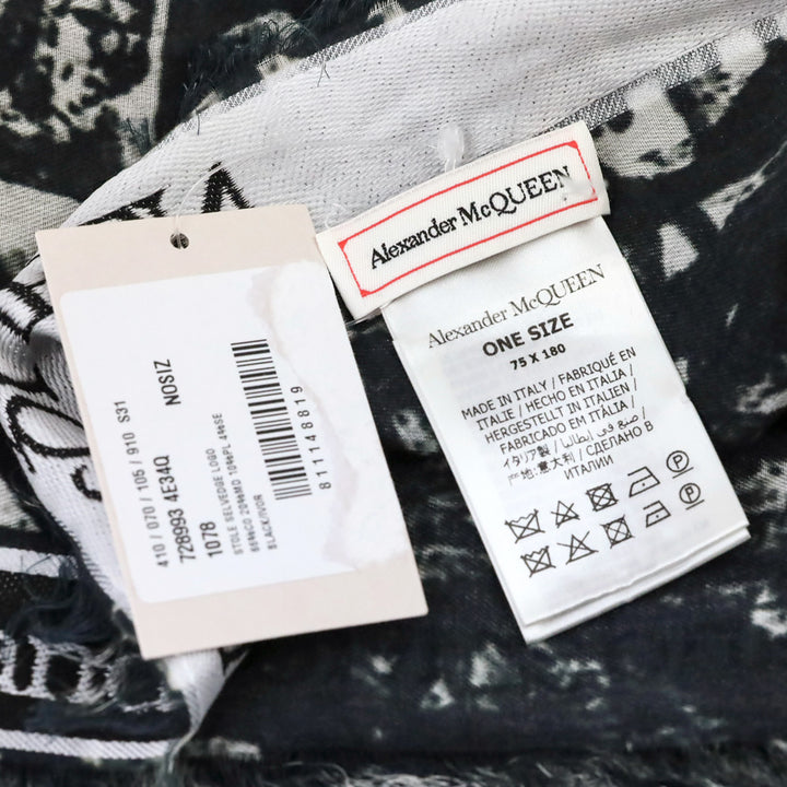 Alexander McQueen Black/Ivory Selvedge Ribbon Logo Print Stole Scarf