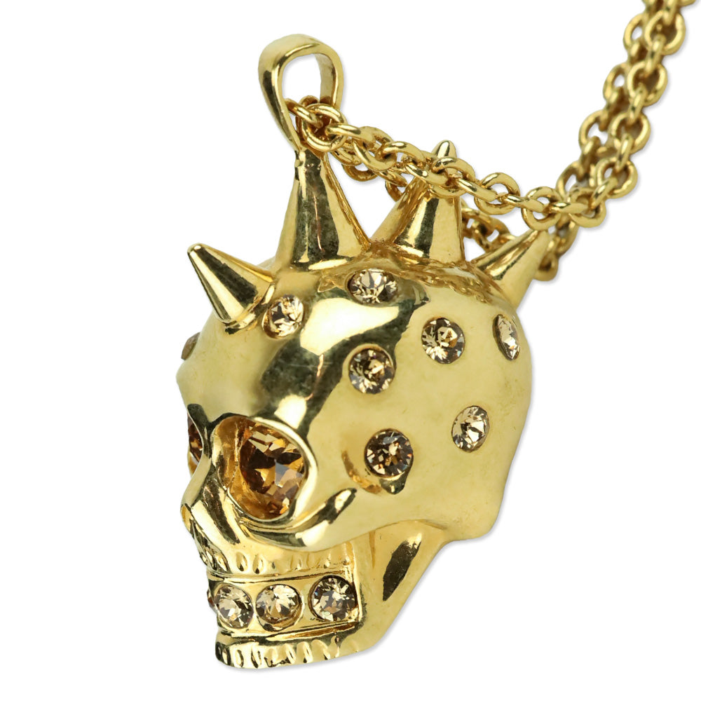 Alexander McQueen Gold Crystal Skull Pendant Necklace