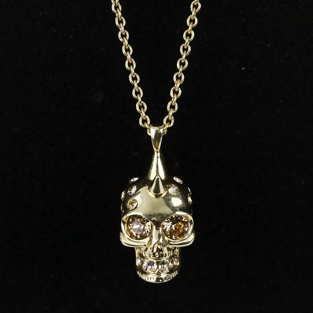 Alexander McQueen Gold Crystal Skull Pendant Necklace