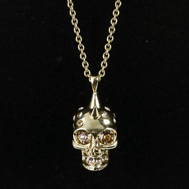 Alexander McQueen Gold Crystal Skull Pendant Necklace