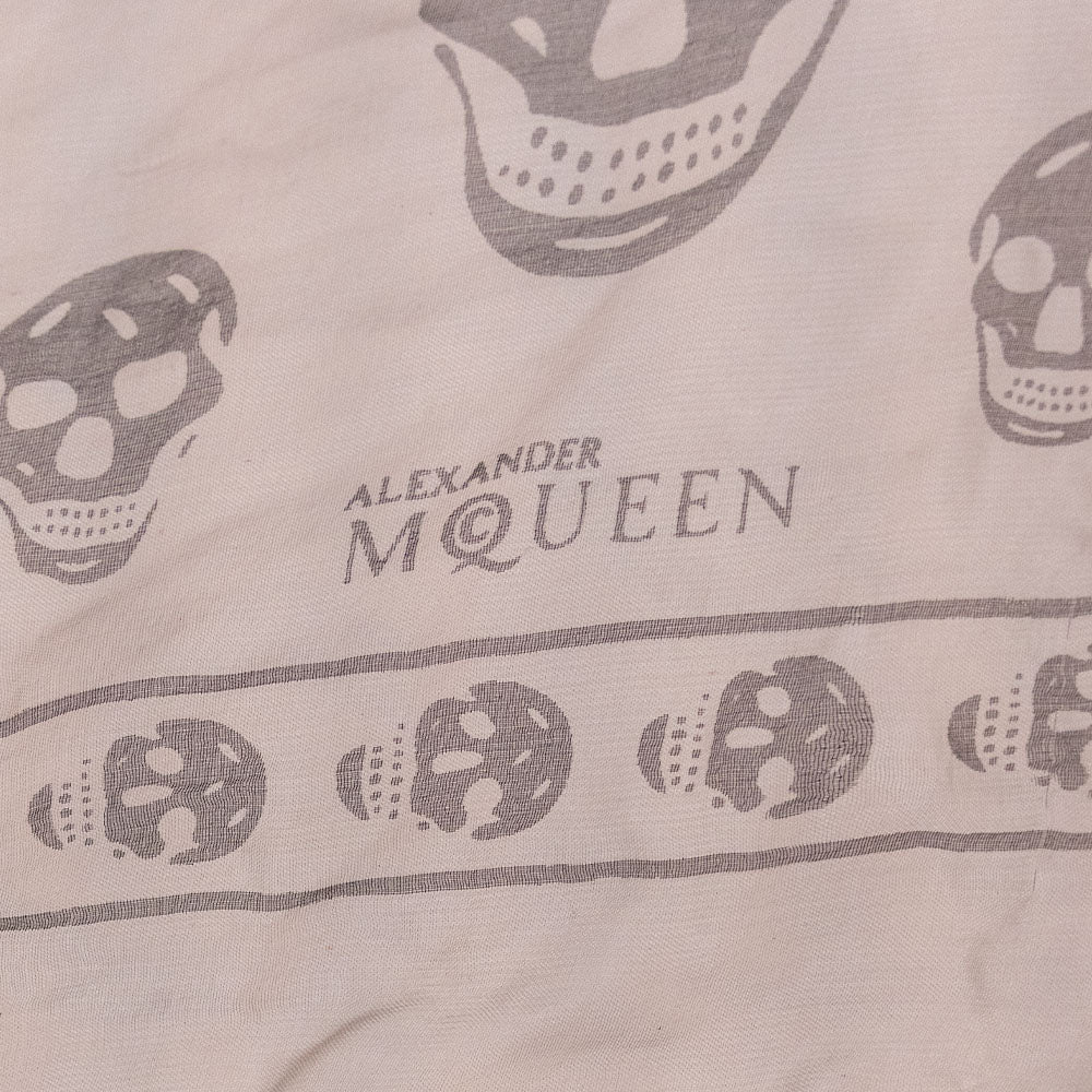 Alexander McQueen Gray and Black Skull Motif Silk Scarf