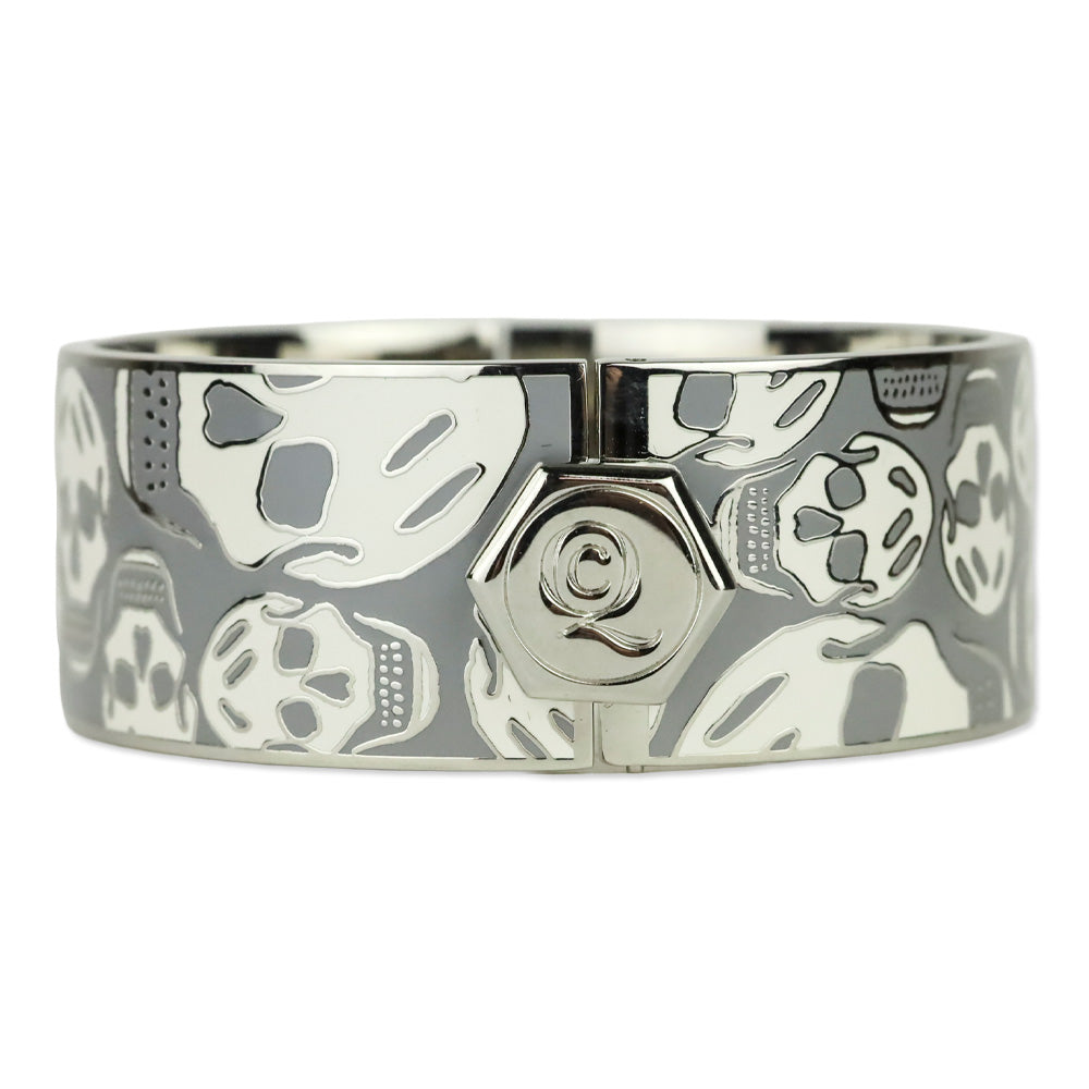 Alexander McQueen Grey Enamel Skull Hinged Bangle