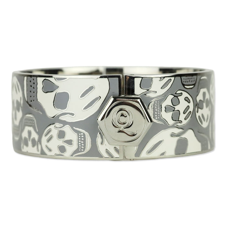Alexander McQueen Grey Enamel Skull Hinged Bangle