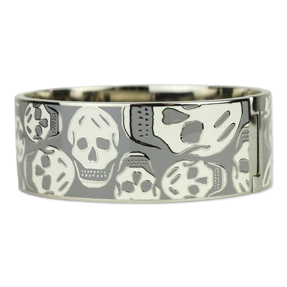 Alexander McQueen Grey Enamel Skull Hinged Bangle