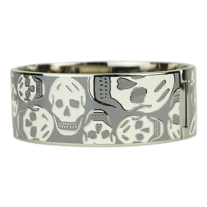 Alexander McQueen Grey Enamel Skull Hinged Bangle