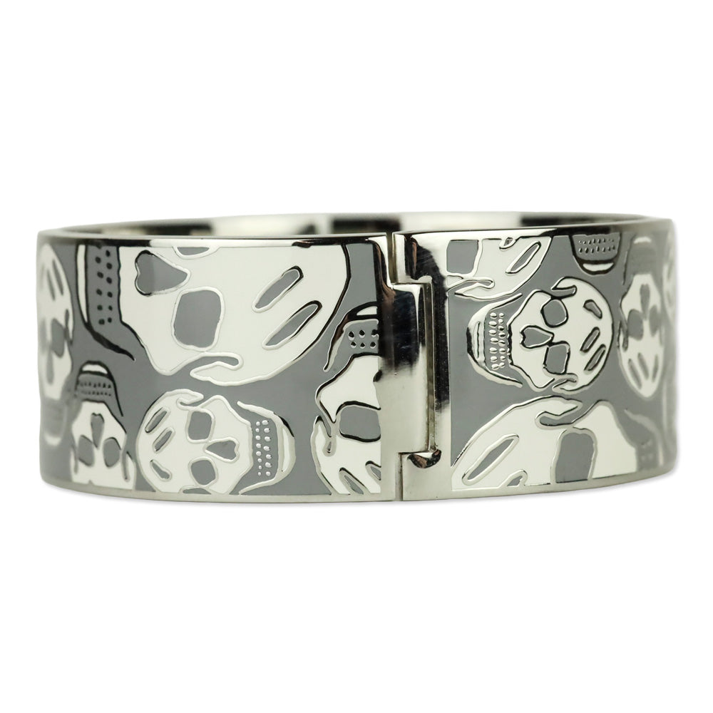 Alexander McQueen Grey Enamel Skull Hinged Bangle