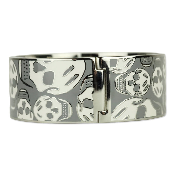 Alexander McQueen Grey Enamel Skull Hinged Bangle