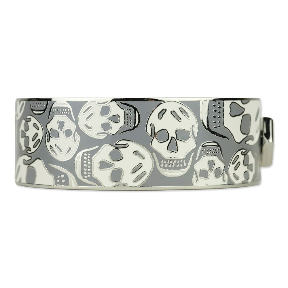 Alexander McQueen Grey Enamel Skull Hinged Bangle