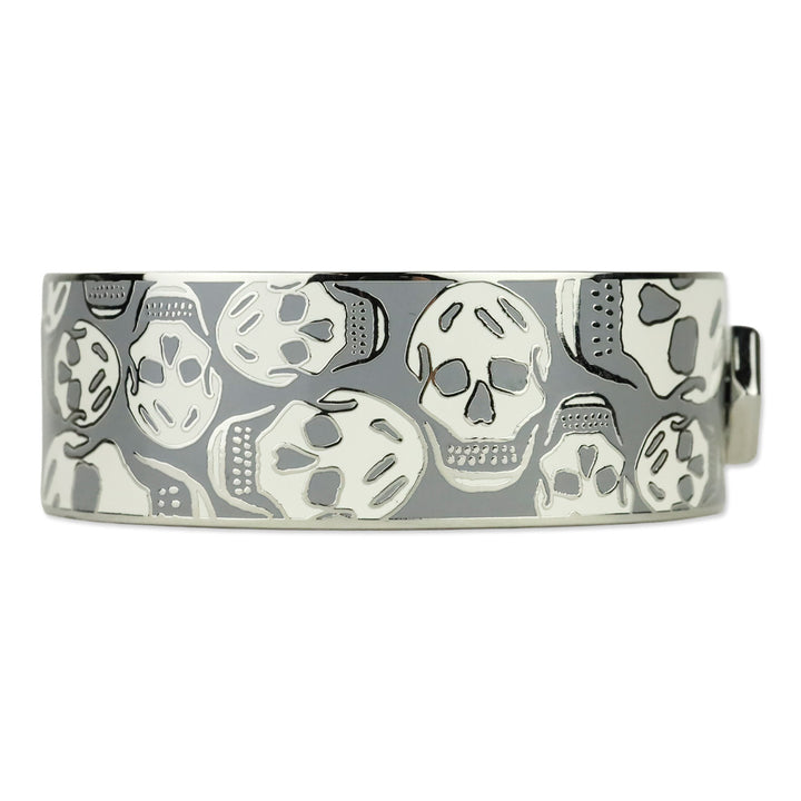 Alexander McQueen Grey Enamel Skull Hinged Bangle