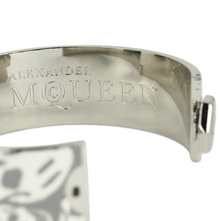 Alexander McQueen Grey Enamel Skull Hinged Bangle