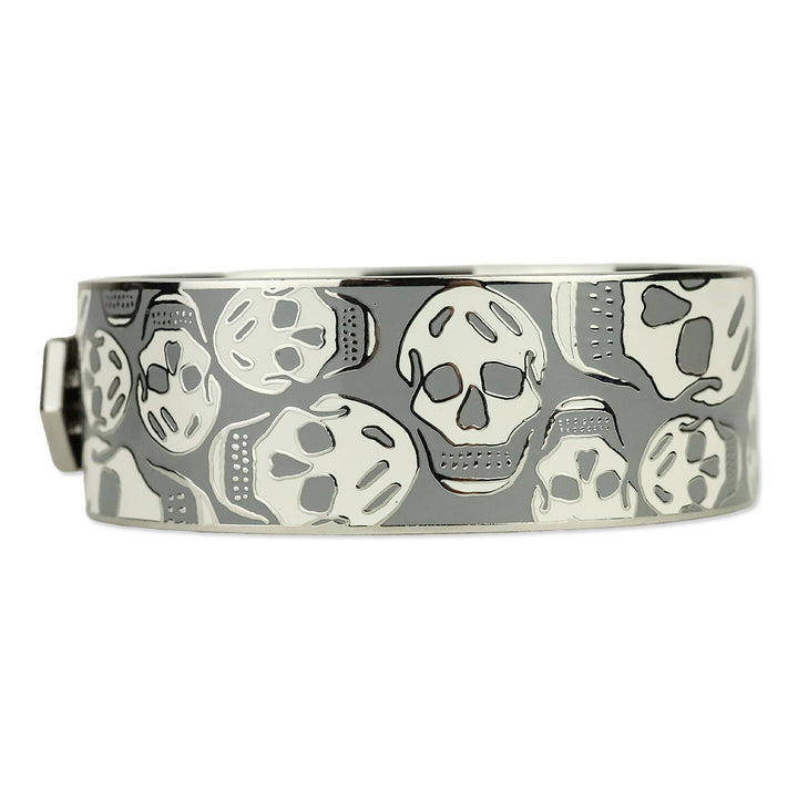 Alexander McQueen Grey Enamel Skull Hinged Bangle