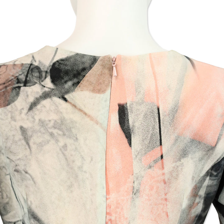 Alexander McQueen Ivory Trompe L'Oeil Printed Silk Puff-Sleeve Dress