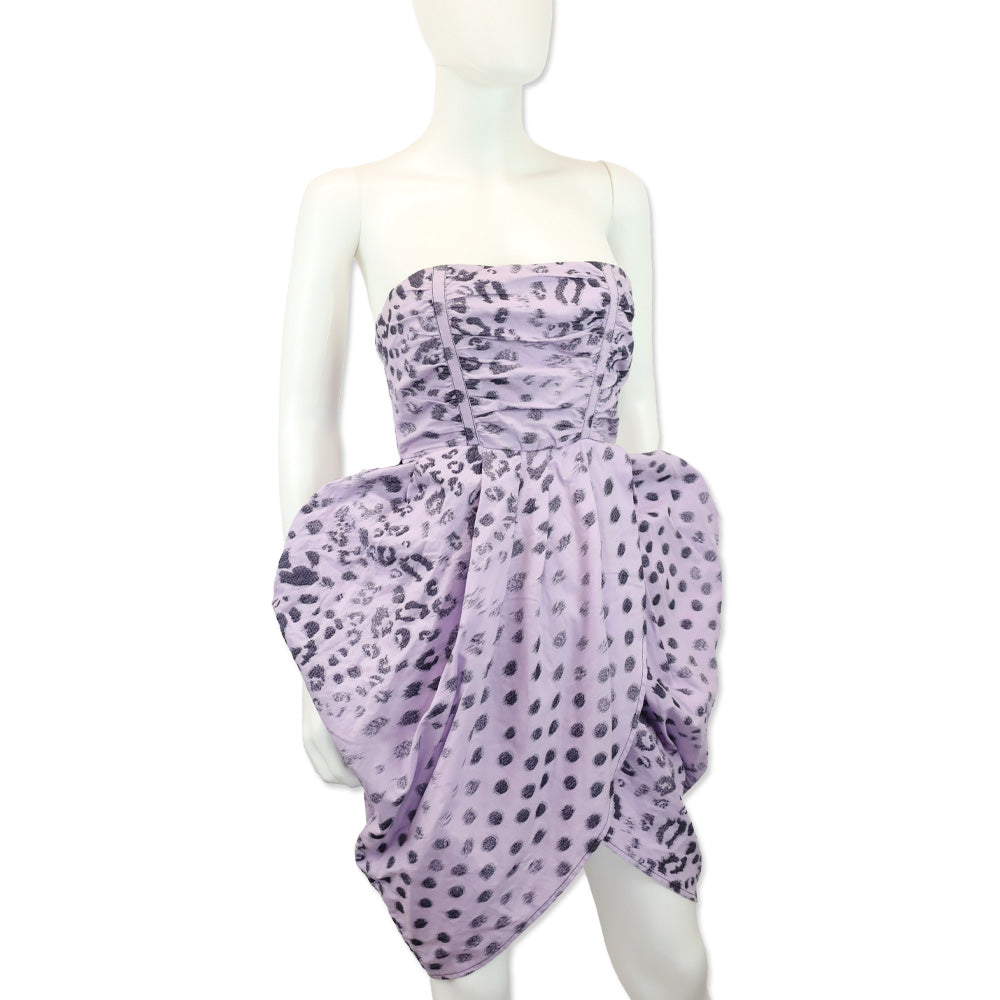 Alexander McQueen Purple Leopard Print Strapless Mini Dress