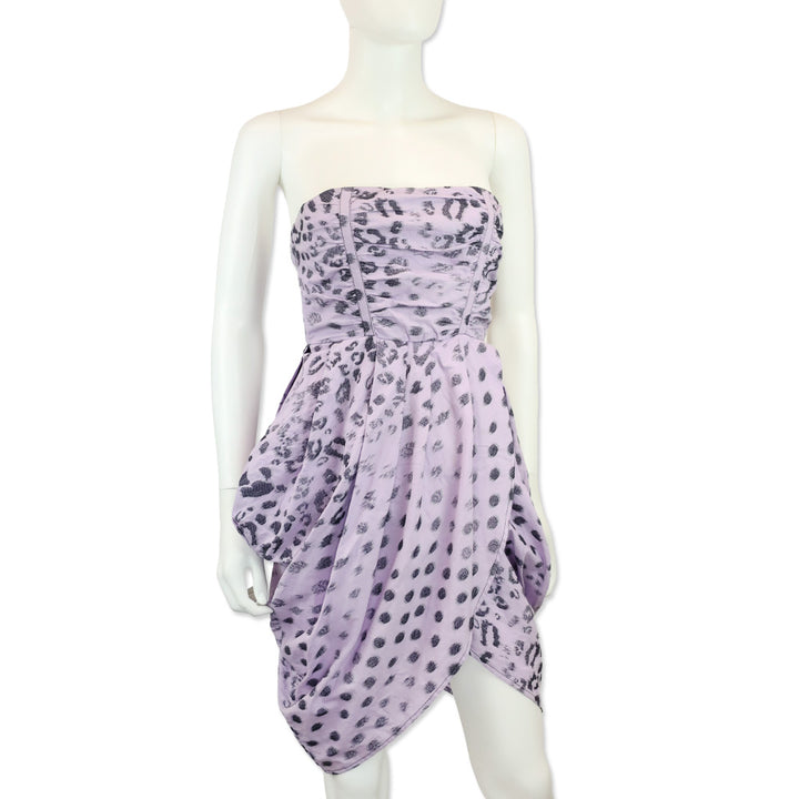 Alexander McQueen Purple Leopard Print Strapless Mini Dress
