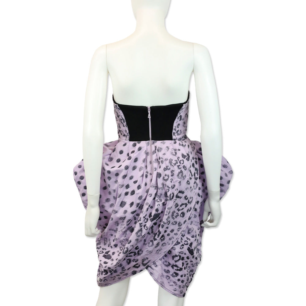 Alexander McQueen Purple Leopard Print Strapless Mini Dress