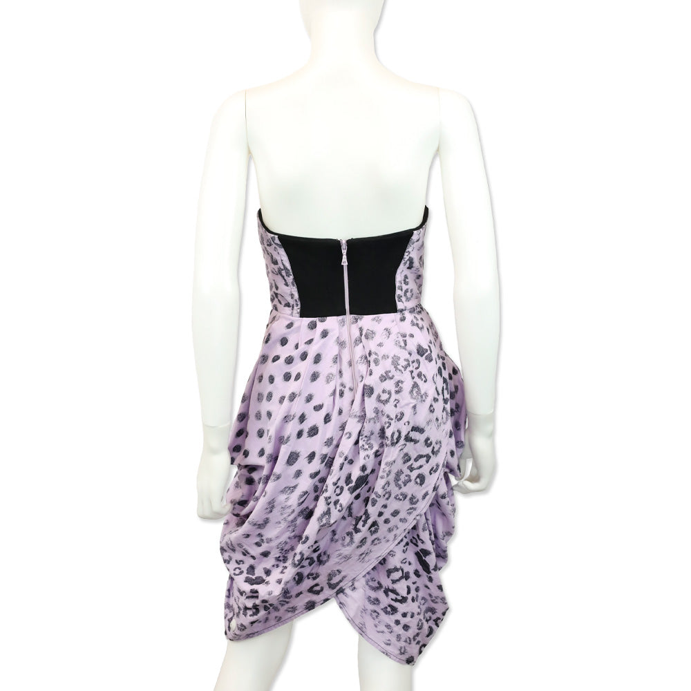 Alexander McQueen Purple Leopard Print Strapless Mini Dress