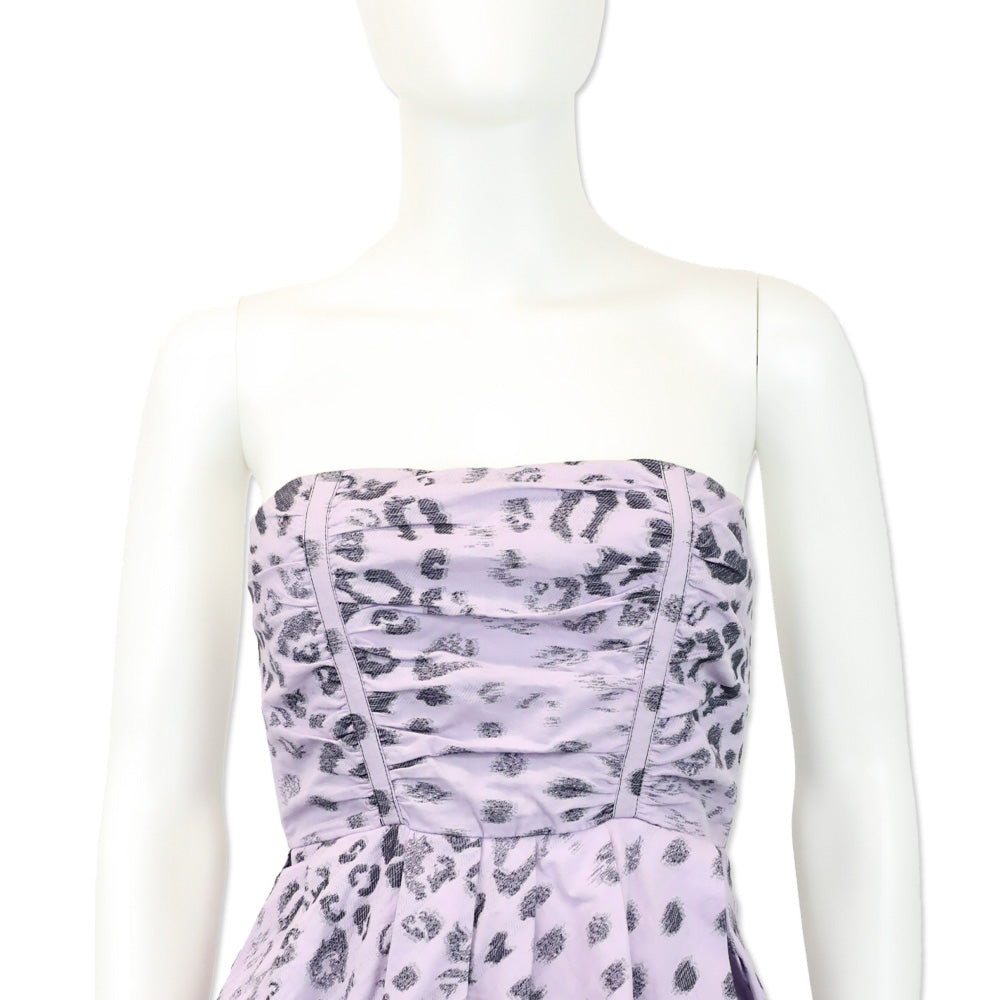 Alexander McQueen Purple Leopard Print Strapless Mini Dress