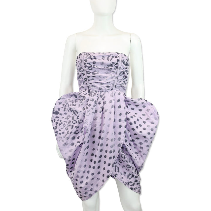 Alexander McQueen Purple Leopard Print Strapless Mini Dress