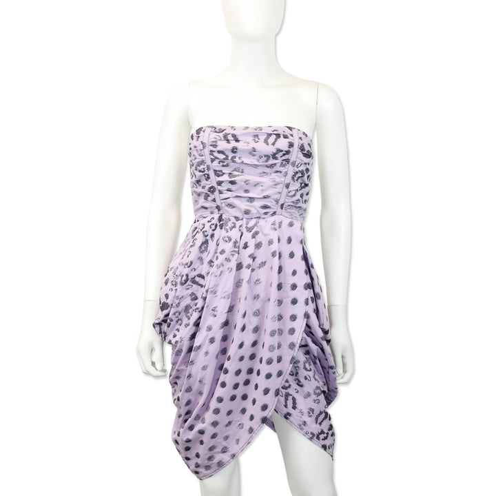 Alexander McQueen Purple Leopard Print Strapless Mini Dress