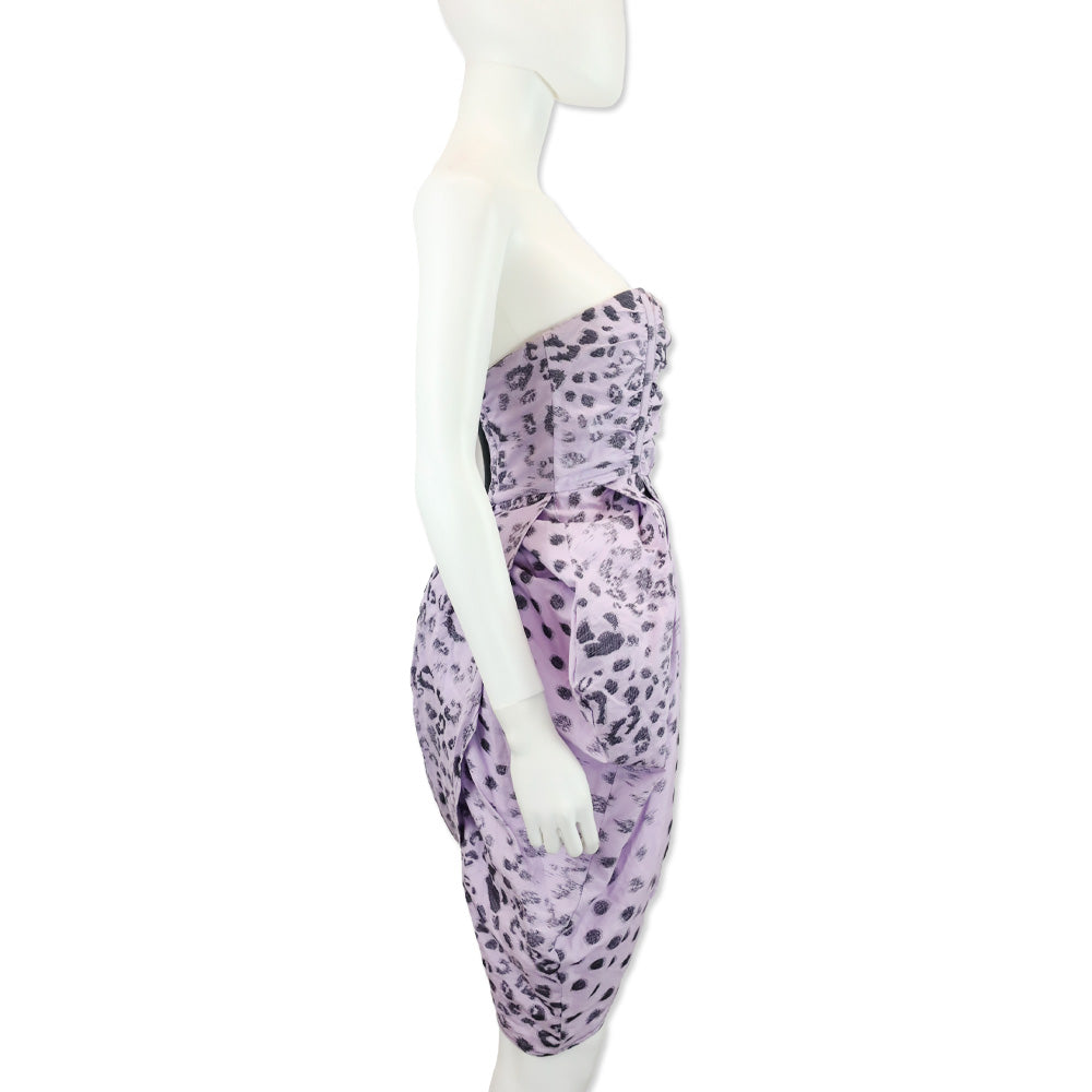 Alexander McQueen Purple Leopard Print Strapless Mini Dress