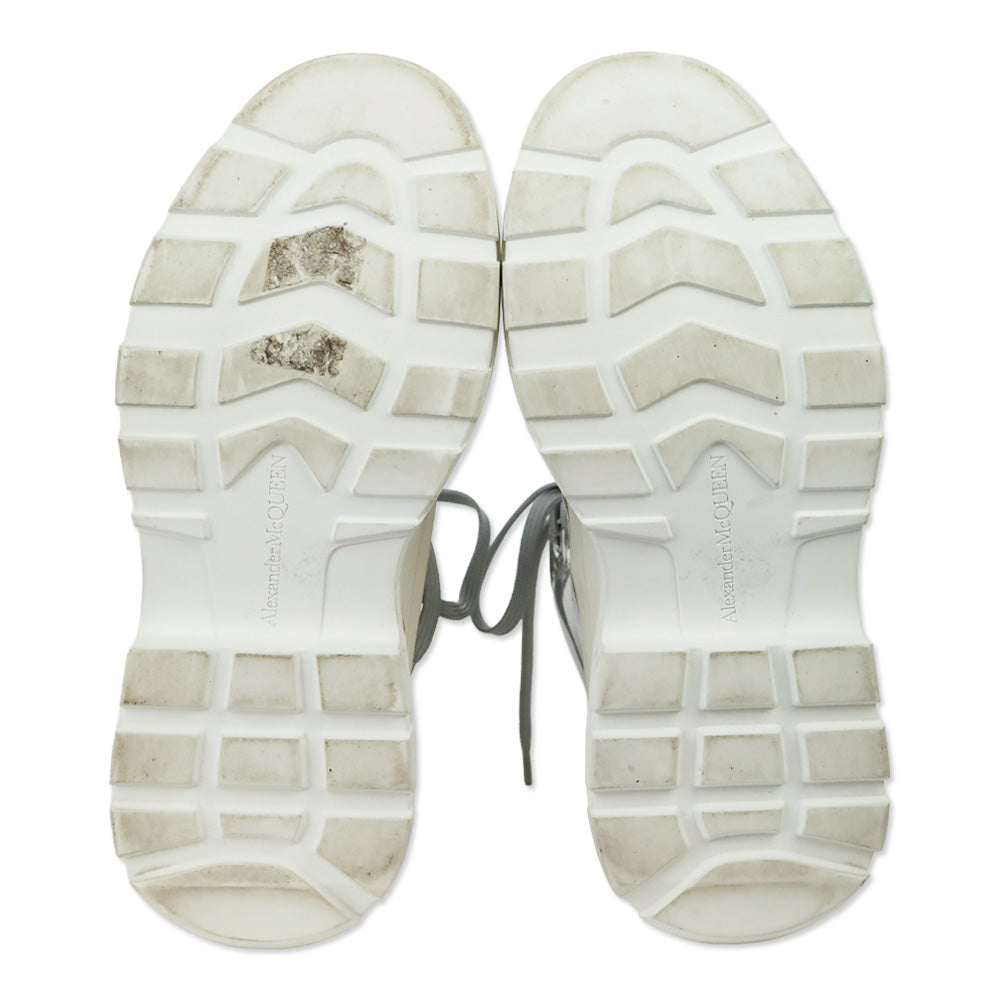 Alexander McQueen Slick Metallic Silver Puffer Tread Lace-Up Platform Boots