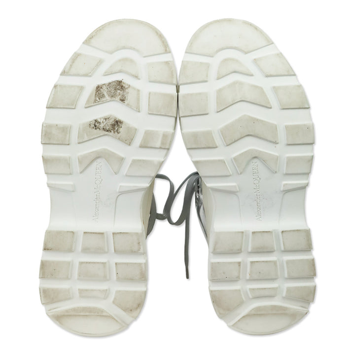 Alexander McQueen Slick Metallic Silver Puffer Tread Lace-Up Platform Boots