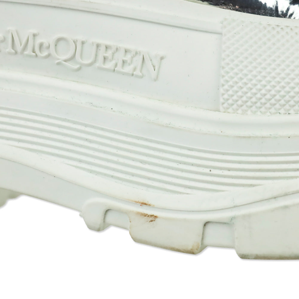 Alexander McQueen Slick Metallic Silver Puffer Tread Lace-Up Platform Boots