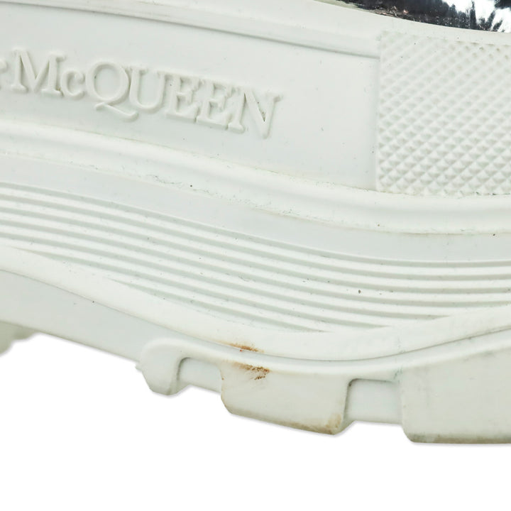 Alexander McQueen Slick Metallic Silver Puffer Tread Lace-Up Platform Boots