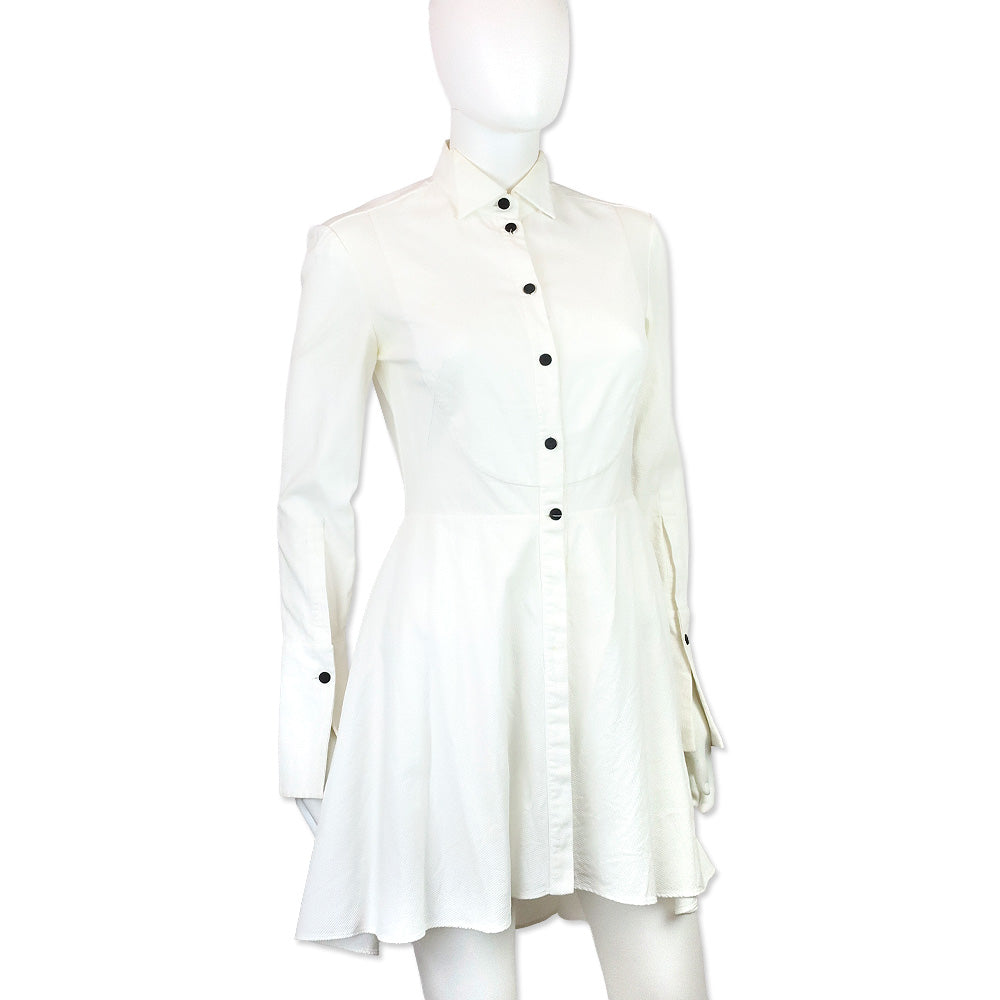 Alexander McQueen White Piqué Cotton Tuxedo Shirt Dress