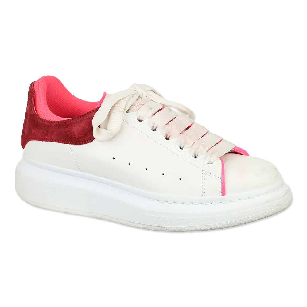 Alexander McQueen White Velvet Fuchia Oversized Sneakers