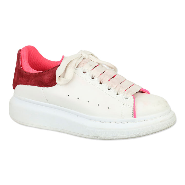 Alexander McQueen White Velvet Fuchia Oversized Sneakers
