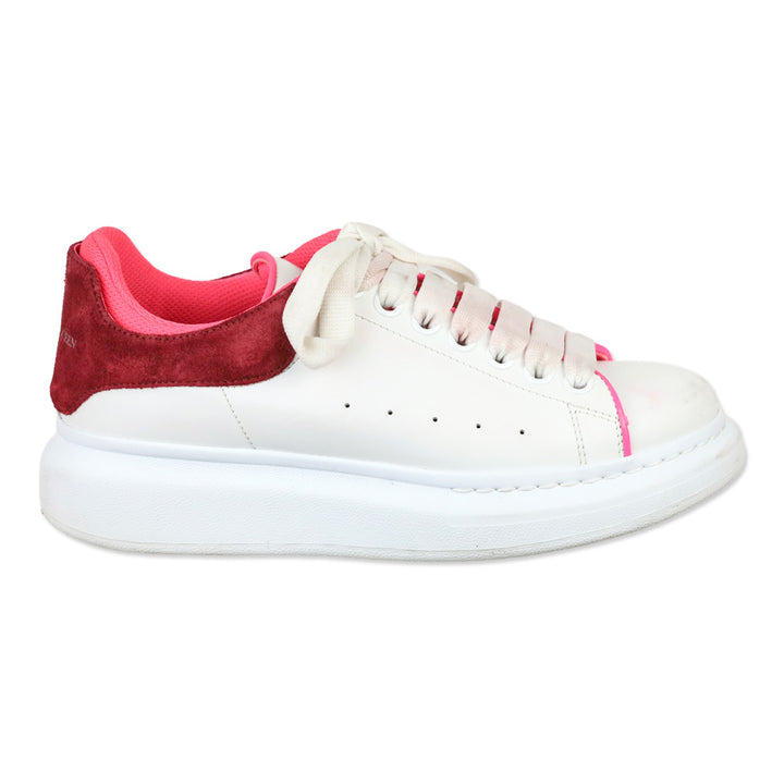 Alexander McQueen White Velvet Fuchia Oversized Sneakers