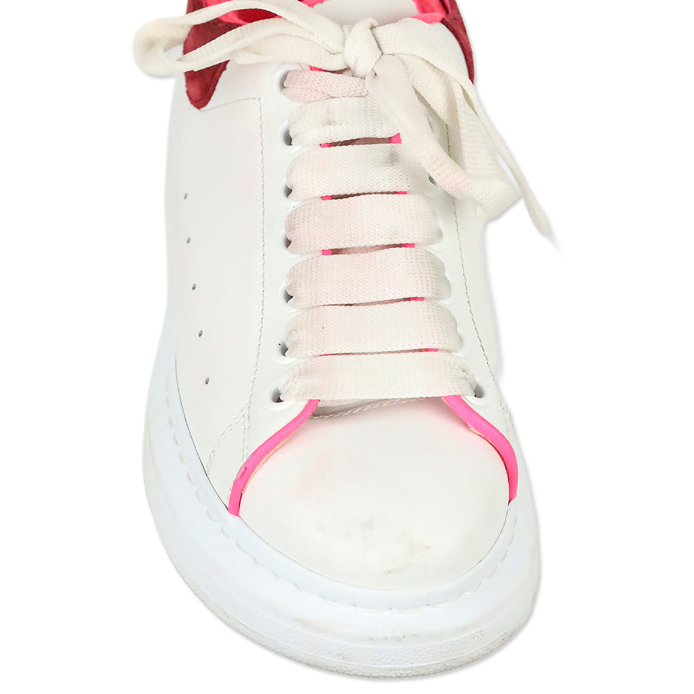 Alexander McQueen White Velvet Fuchia Oversized Sneakers