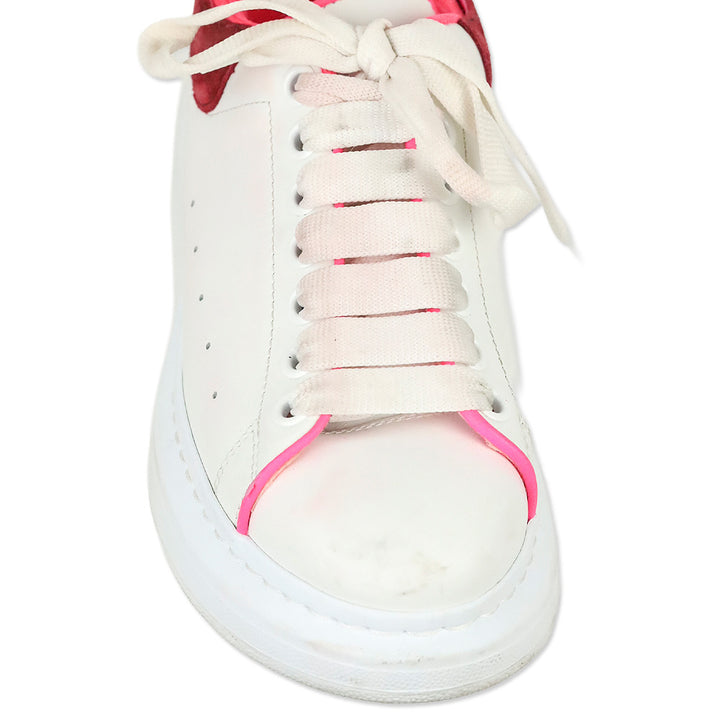 Alexander McQueen White Velvet Fuchia Oversized Sneakers
