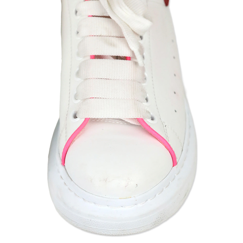Alexander McQueen White Velvet Fuchia Oversized Sneakers