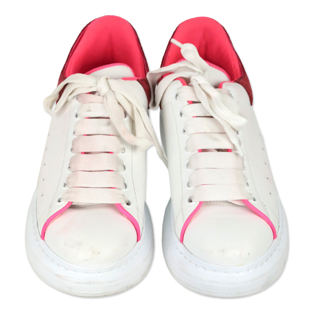Alexander McQueen White Velvet Fuchia Oversized Sneakers