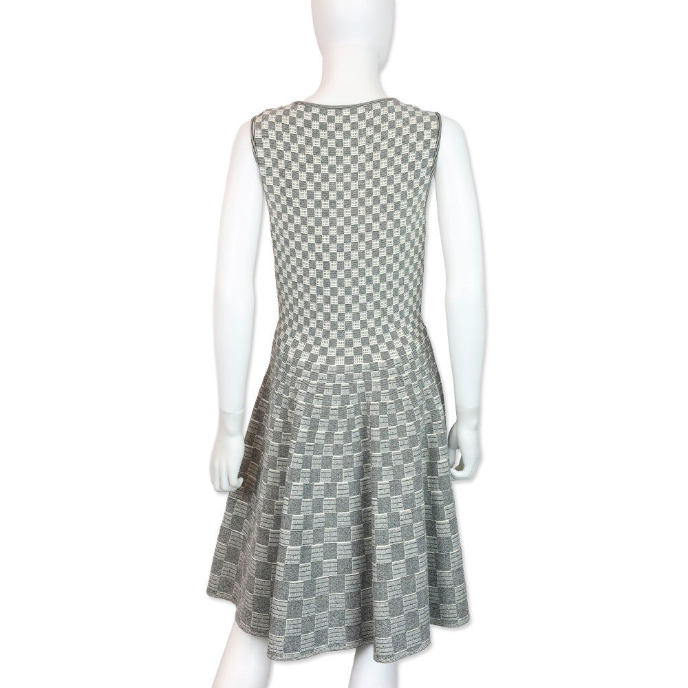 Alexander McQueen White/Black Checkered Knit V-Neck Dress