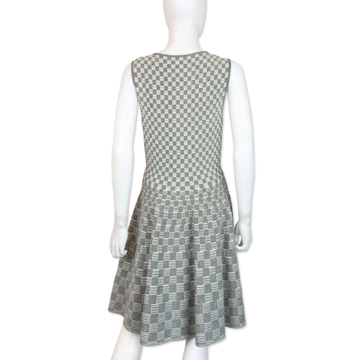 Alexander McQueen White/Black Checkered Knit V-Neck Dress