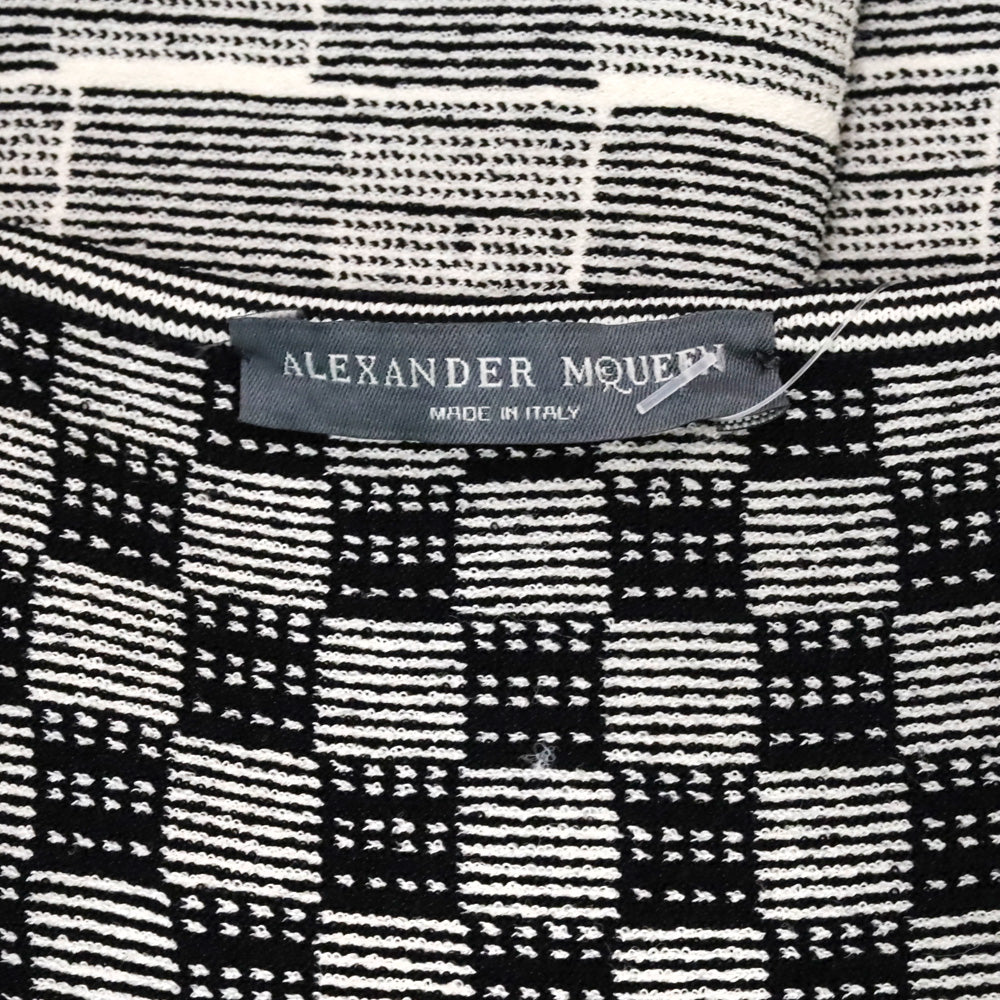 Alexander McQueen White/Black Checkered Knit V-Neck Dress