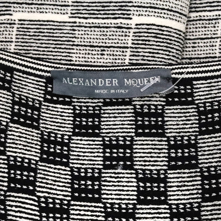 Alexander McQueen White/Black Checkered Knit V-Neck Dress