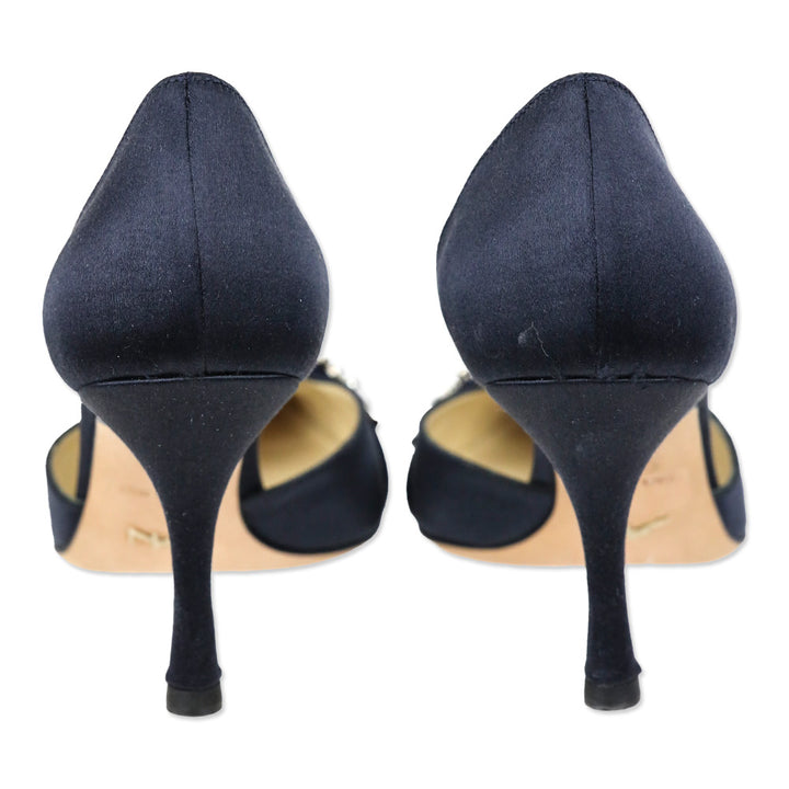 Alexander Neel Navy Silk D'Orsay Evening Pump with Velvet Crystal Accent