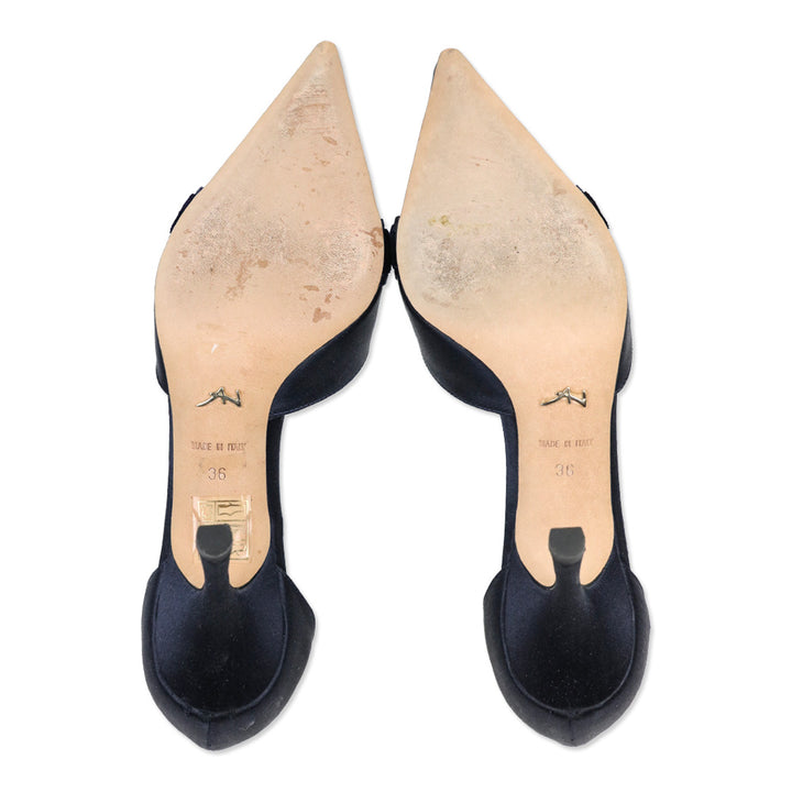 Alexander Neel Navy Silk D'Orsay Evening Pump with Velvet Crystal Accent