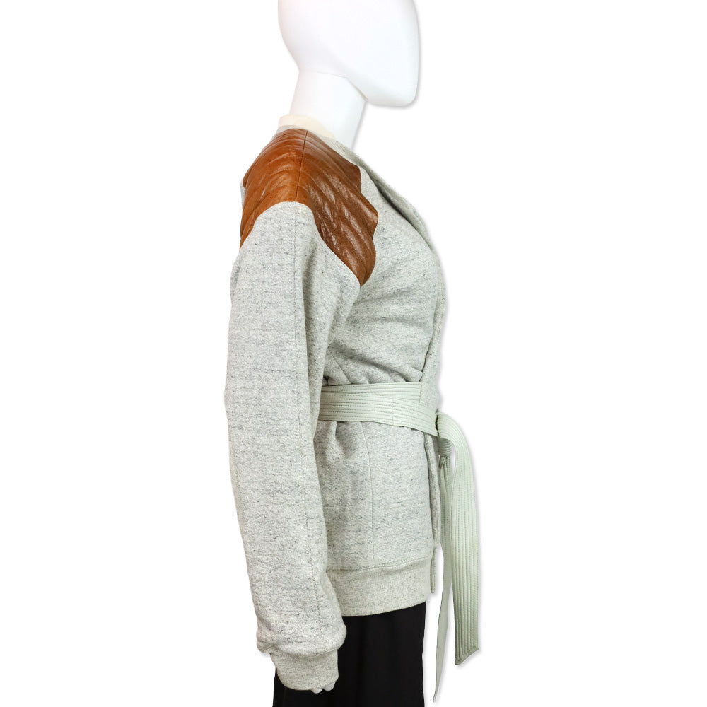 Alexander Wang Heather Grey Belt Wrap Top with Brown Leather Shoulders