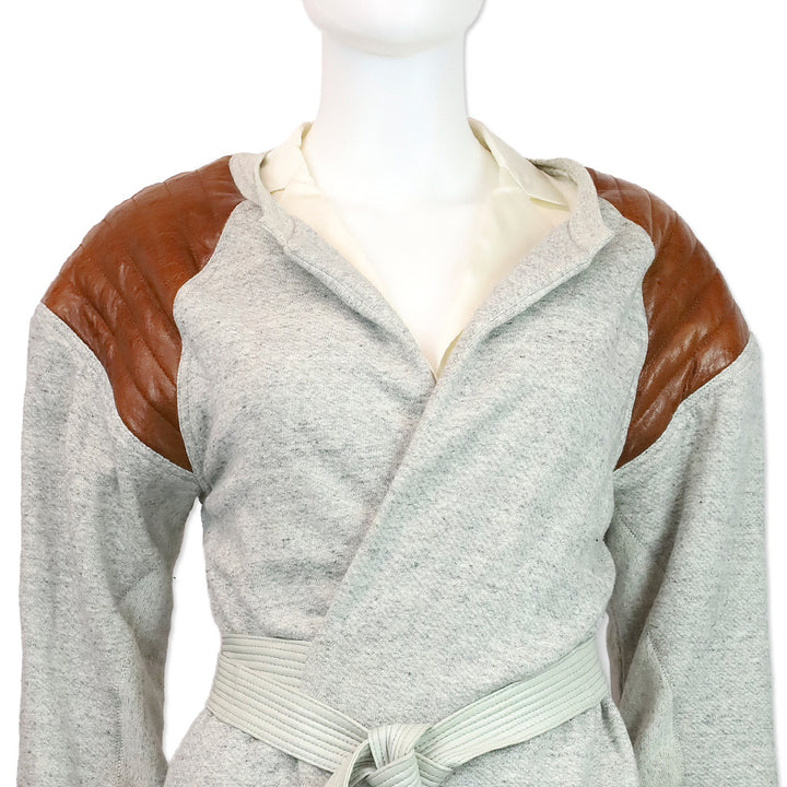 Alexander Wang Heather Grey Belt Wrap Top with Brown Leather Shoulders