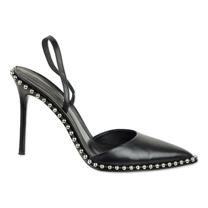 Alexander Wang Rina Black Leather Ball Chain Trim Slingback Pumps