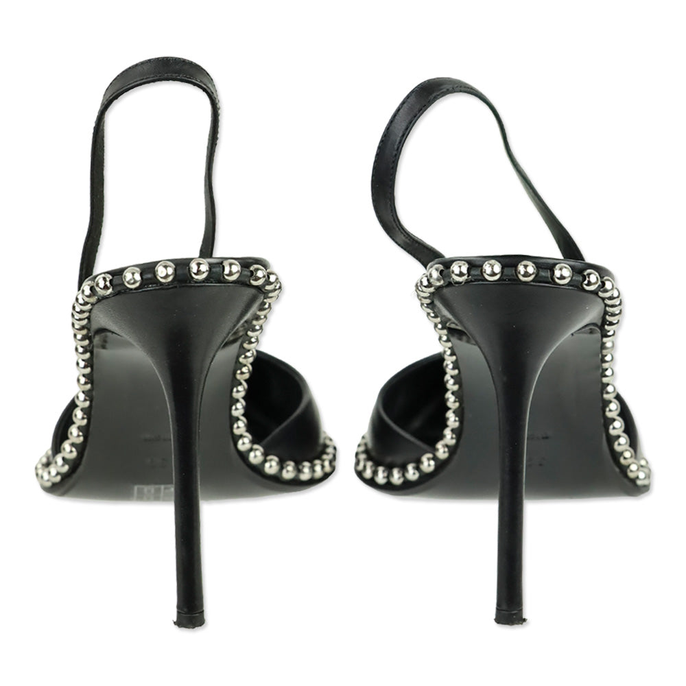 Alexander Wang Rina Black Leather Ball Chain Trim Slingback Pumps