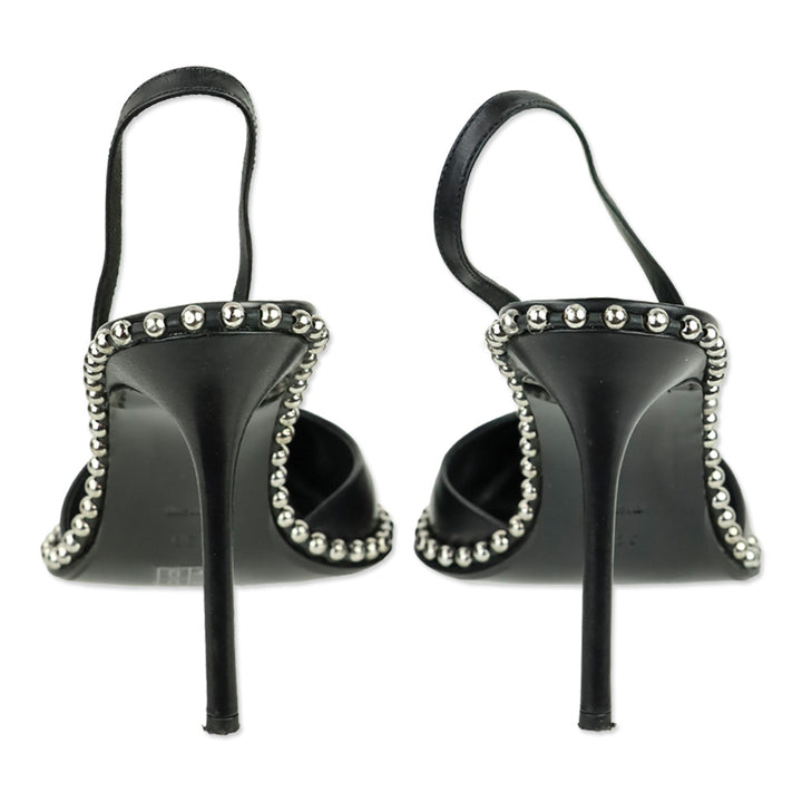 Alexander Wang Rina Black Leather Ball Chain Trim Slingback Pumps